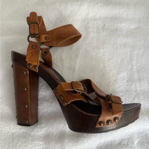 Aldo Brown Leather Heels with Chunky Platform